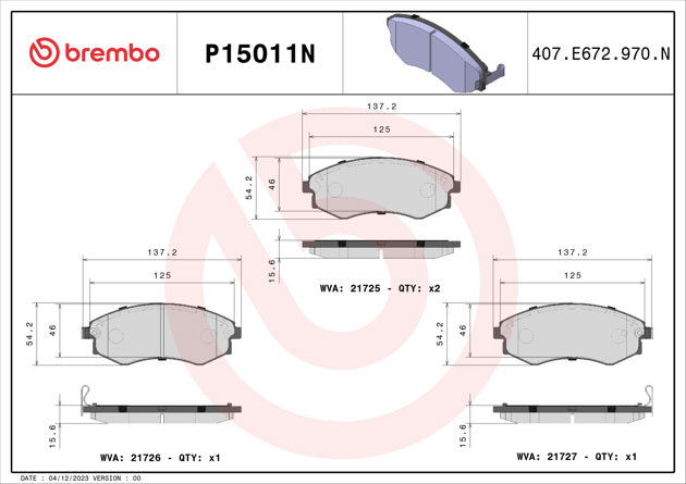 Brembo P15011N Ceramic NAO Series Brake Pads