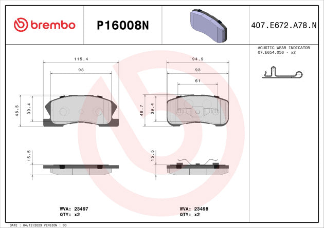 Brembo P16008N Ceramic NAO Series Brake Pads