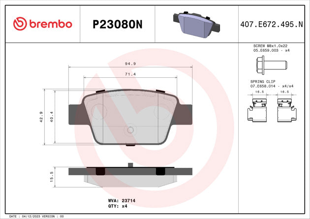 Brembo P23080N Ceramic NAO Series Brake Pads