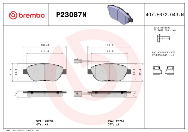 Brembo P23087N Ceramic NAO Series Brake Pads