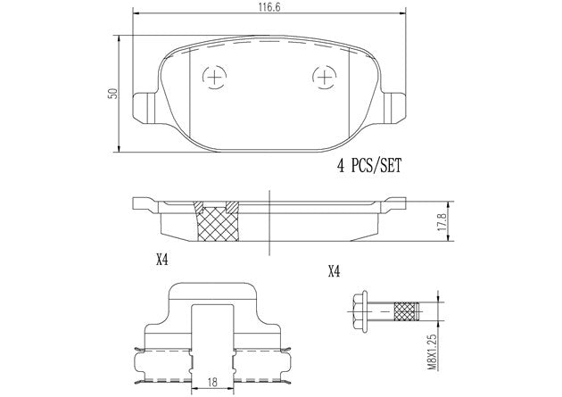 Brembo P23109N Ceramic NAO Series Brake Pads