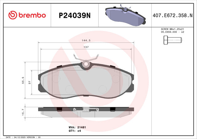 Brembo P24039N Ceramic NAO Series Brake Pads