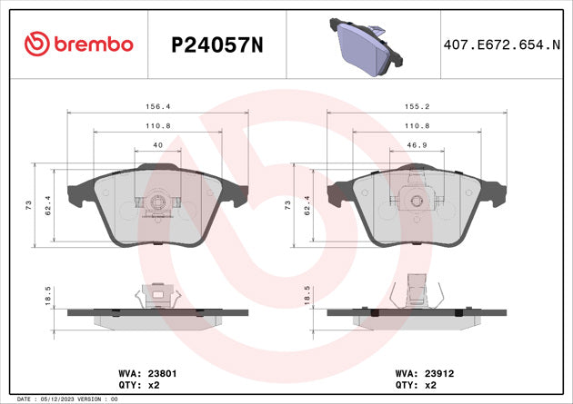 Brembo P24057N Ceramic NAO Series Brake Pads