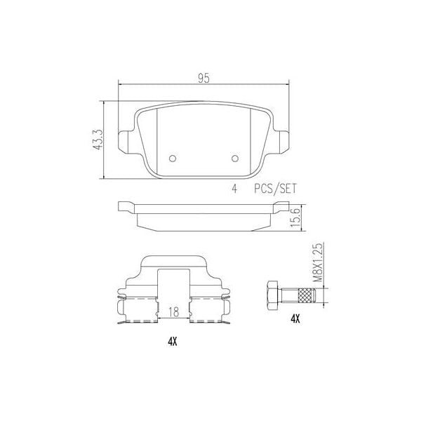 Brembo P24075N NAO Series Premium Ceramic Brake Pad Set Rear