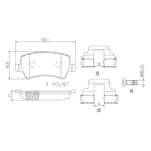 Brembo P24078N NAO Series Premium Ceramic Brake Pad Set Rear