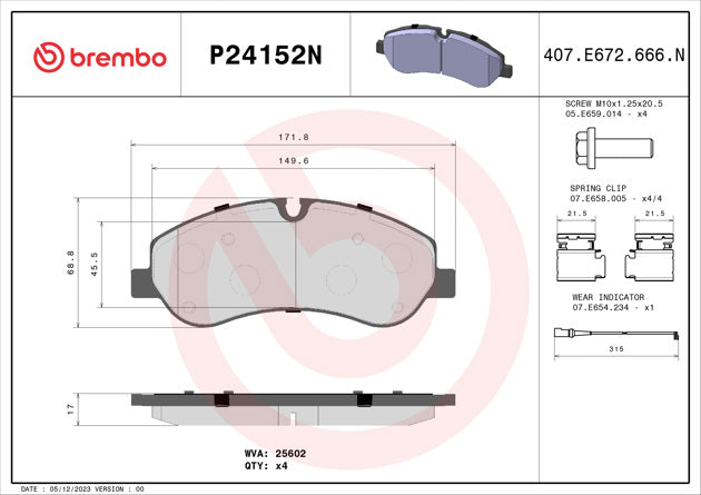 Brembo P24152N Ceramic NAO Series Brake Pads