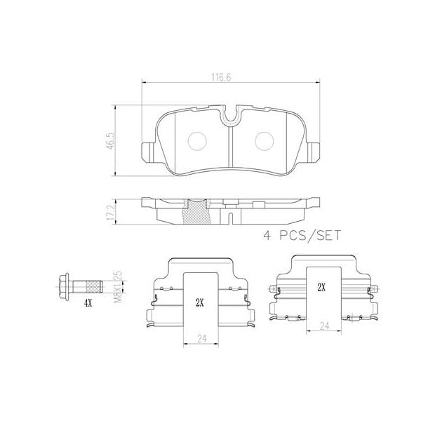 Brembo P44019N NAO Series Premium Ceramic Brake Pad Set Rear