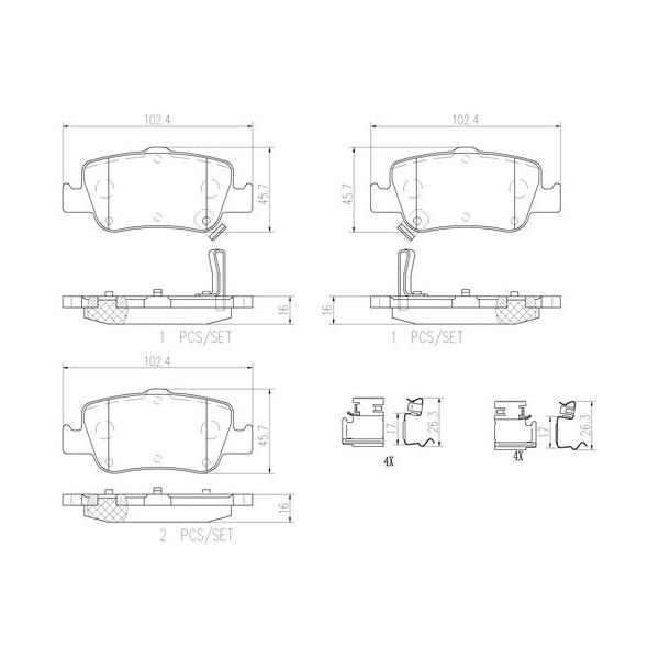 Brembo P83080N NAO Series Premium Ceramic Brake Pad Set Rear