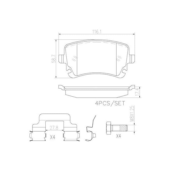 Brembo P85076N NAO Series Premium Ceramic Brake Pad Set Rear