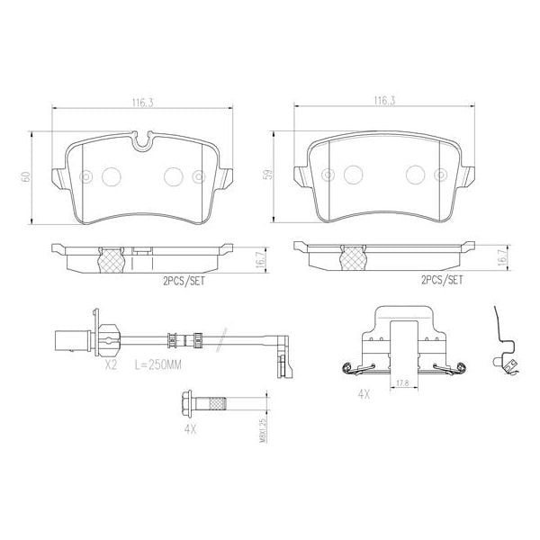 Brembo P85118N NAO Series Premium Ceramic Brake Pad Set Rear