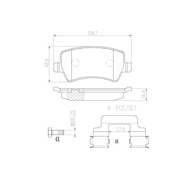 Brembo P86021N NAO Series Premium Ceramic Brake Pad Set Rear