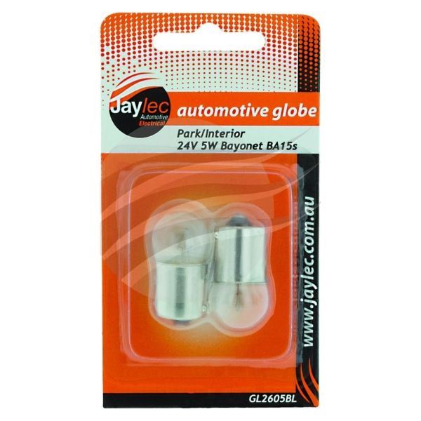 Jaylec GL2605BL Bayonet Globe BA15S 24V 5W BA15S-R5W Base Blister Pack