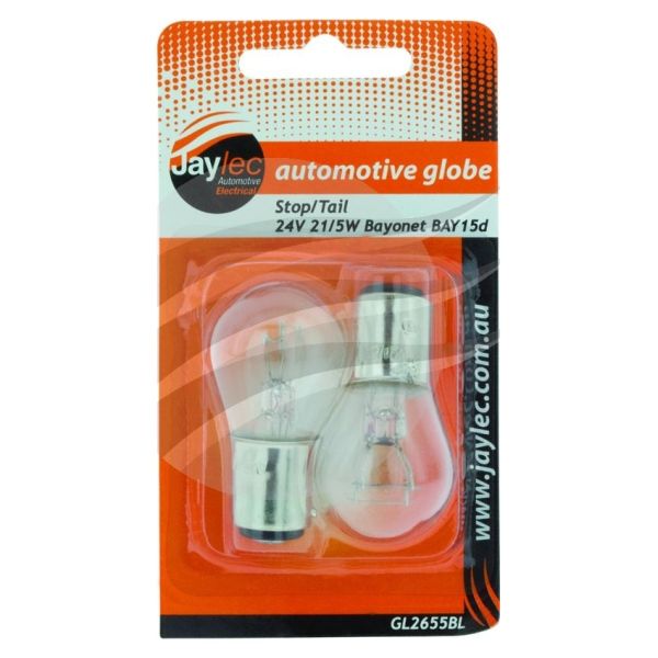 Jaylec GL2655BL Bayonet Globe Bay15D 24V 21/5W Bay15D-P21/5W Blister Pack