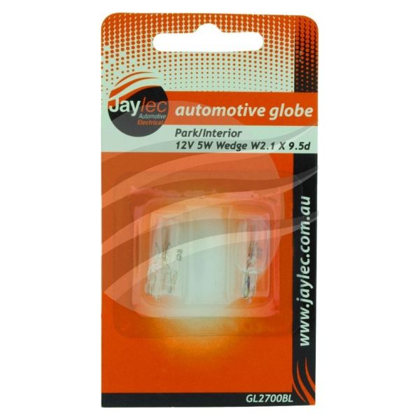 Jaylec GL2700BL Wedge Globe W2.1X9.5D 12V 5W W5W Base Blister Pack