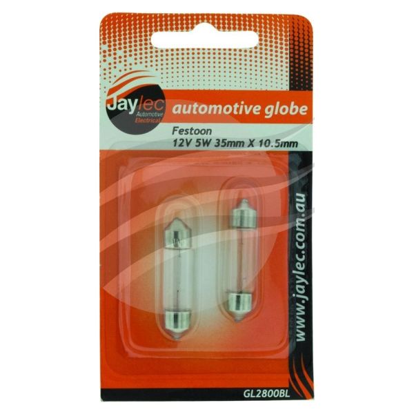 Jaylec GL2800BL Festoon Globe 12V 5W Sv8.5 35 x 10.5mm Blister Pack