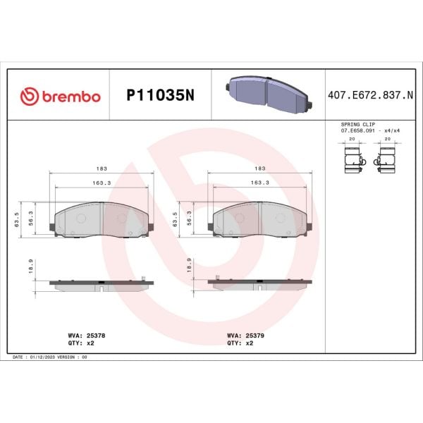 Brembo P11035N NAO Series Premium Ceramic Brake Pad Set