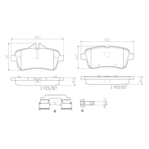 Brembo P50099N NAO Series Premium Ceramic Brake Pad Set Rear