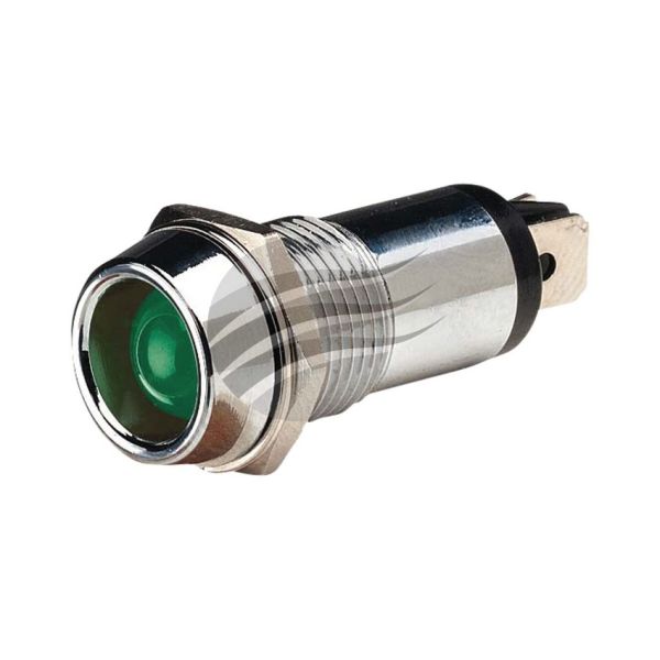 Jaylec PL2091 Green LED Pilot Lamp 12V with Chrome Housing 2X Blade Terminals
